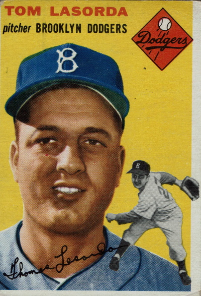 tom lasorda, 1954 topps #132, brooklyn dodgers,