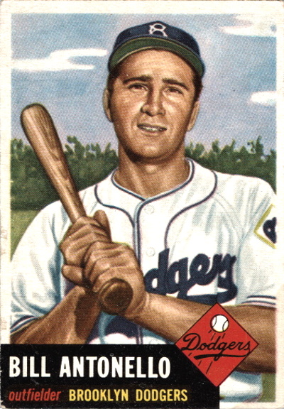 antonello, bill antonello, 1953 Topps #272, brooklyn dodgers