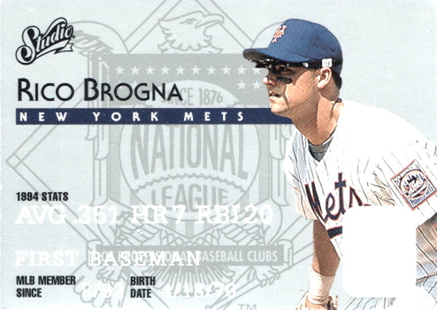 rico brogna, 1995 donruss studio #3156, mets